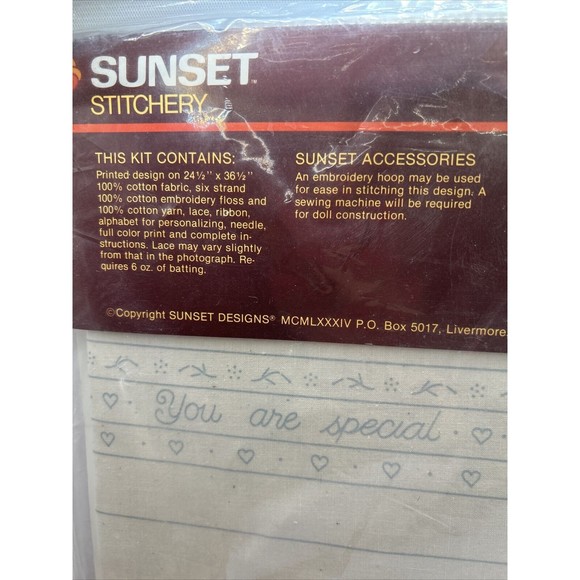 NOS VTG 1984 Sunset Stitchery Cotton Sarah Doll Dress Kit Lorna McRoden 2866 - Picture 4 of 5